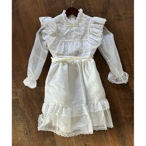 Vintage 60s 70s Merry Girl Kids Party Dress 10 White Victorian Lace Ruffle Sheer